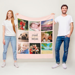 Coole Super-Mama 8-Foto-Collage Blush-Pink und Gol Fleecedecke