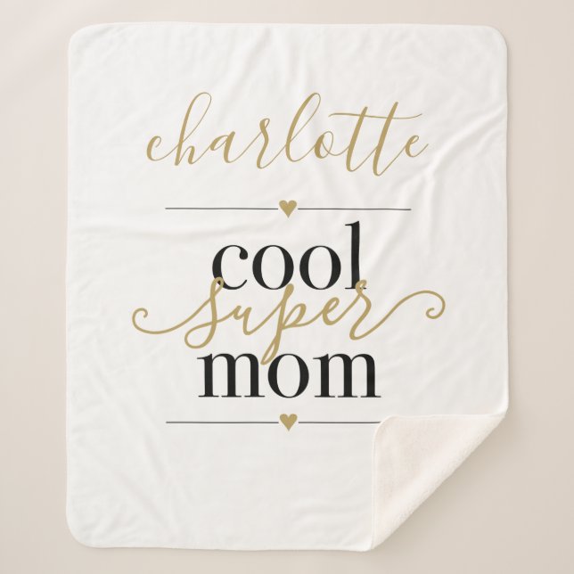 Coole Super Mama Personalisiert Schwarz und Gold  Sherpadecke (Vorderseite)