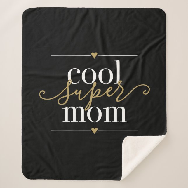 Coole Super Mama Schwarz und Gold Moderne Elegant Sherpadecke (Vorderseite)