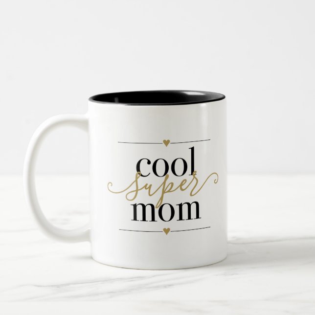 Coole Super Mama Schwarz und Gold Modernes Elegant Zweifarbige Tasse (Links)