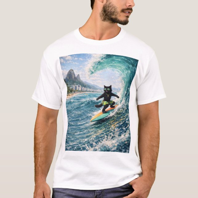 Coole surfer Katze T-Shirt (Vorderseite)