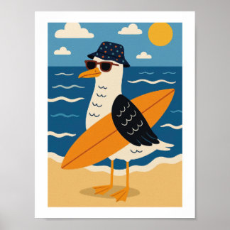 Coole Surfs Möwe Retro-Strandurlaub Poster