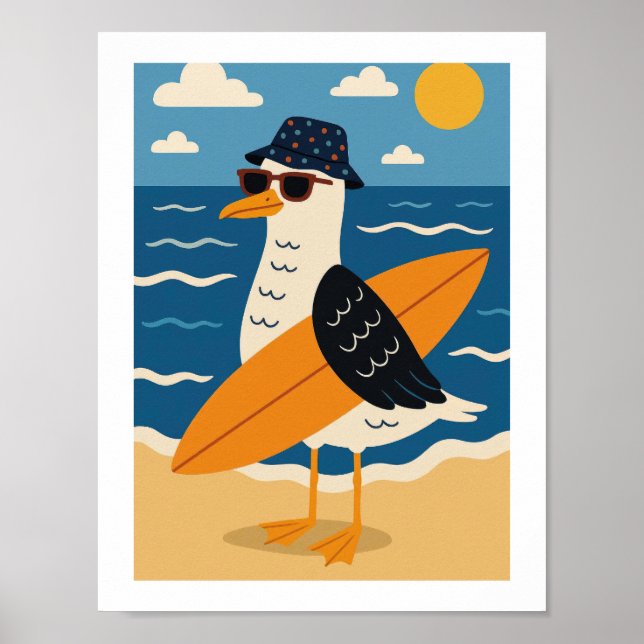 Coole Surfs Möwe Retro-Strandurlaub Poster (Vorne)