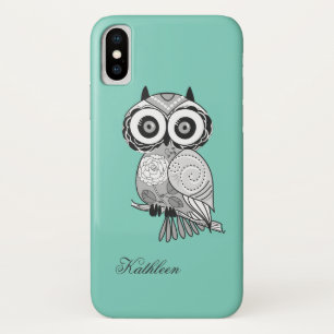 Coole süße Hipster Vintage Groovy Eule Monogramm iPhone X Hülle
