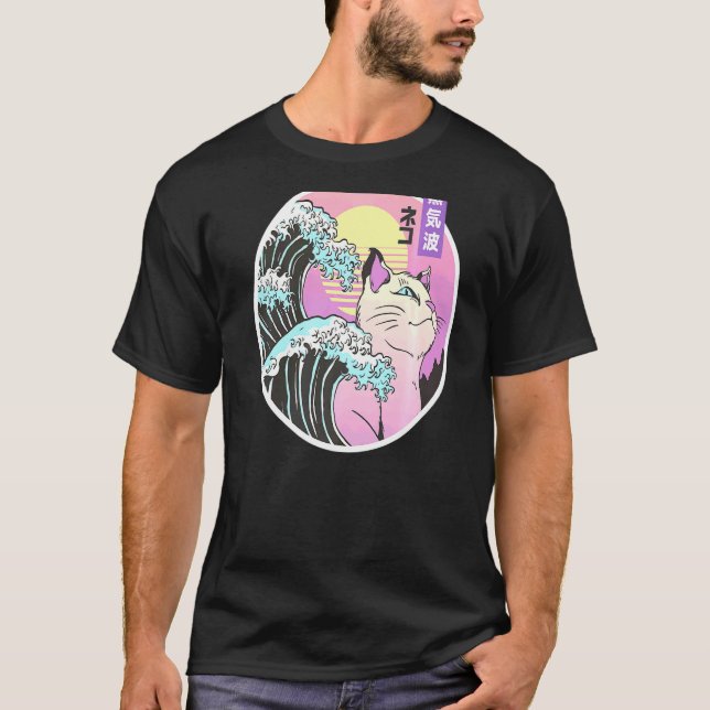 Coole Synthwave-Vaporwave-Ästhetische Trippy-Cat a T-Shirt (Vorderseite)