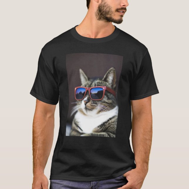 Coole Tabby Cat Tragen einer Sonnenbrille T-Shirt (Vorderseite)
