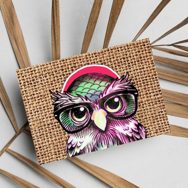 Coole Tätowierhuppe mit sonniger Brille Postkarte (Cool Colorful Tattoo Wise Owl With Funny Glasses )