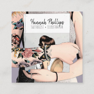 Coole Tätowiermädchen-Illustration Trendskript lil Quadratische Visitenkarte