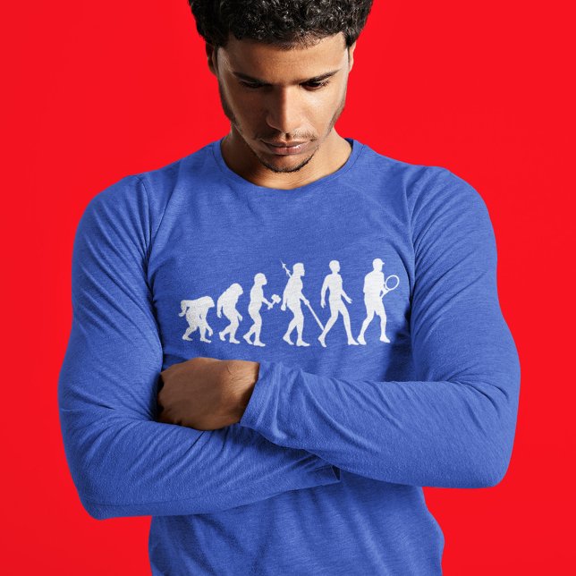 Coole Tennis-Evolution, blaues, erwachsenes, lange T-Shirt (Von Creator hochgeladen)