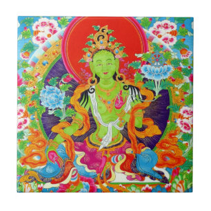 Coole Thangka grüne Tätowierung Fliese