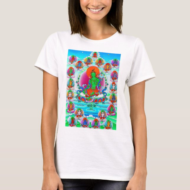 Coole Thangka-Grüne Tätowierung Kunst T-Shirt (Vorderseite)