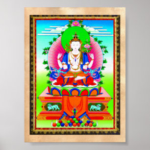 Coole tibetische Thangka Shadakshari Avalokiteshva Poster