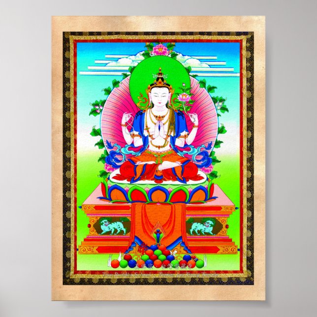 Coole tibetische Thangka Shadakshari Avalokiteshva Poster (Vorne)