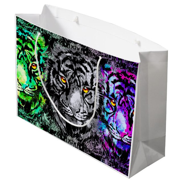 Coole Tiger-Artwork - Große Katzen - Tiger-Geschen Geschenktüte (Rückseite Schrägansicht)