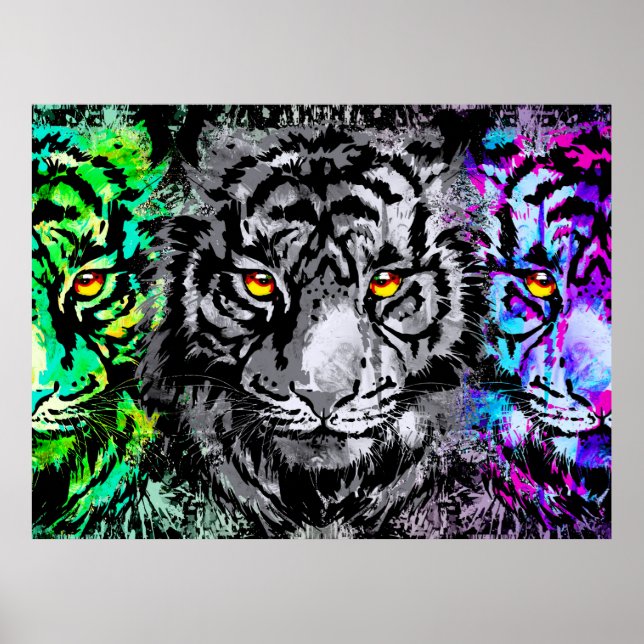Coole Tiger Artwork - Wildtiere Große Katzen - Tig Poster (Vorne)