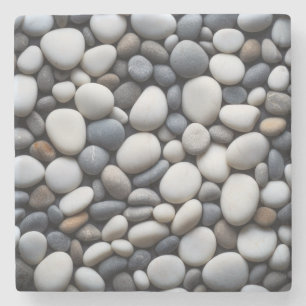 Coole Töne glatter Strand Felsen Kieselsteine Steinuntersetzer