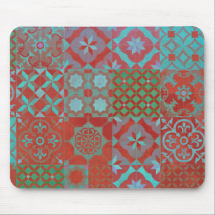 Coole, trendige ägäische Fliesen in Rot und Blau Mousepad