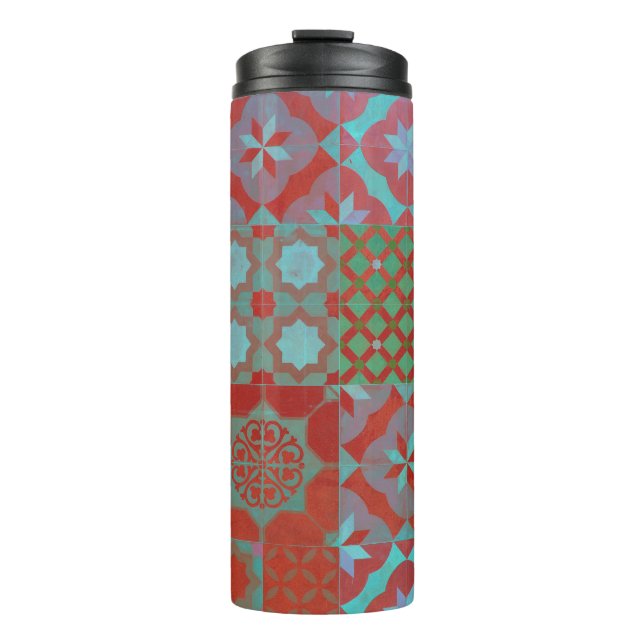 Coole, trendige ägäische Fliesen in Rot und Blau Thermosbecher (Vorderseite)