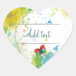 Coole trendige Blume Spritzer Schmetterling Herz-Aufkleber