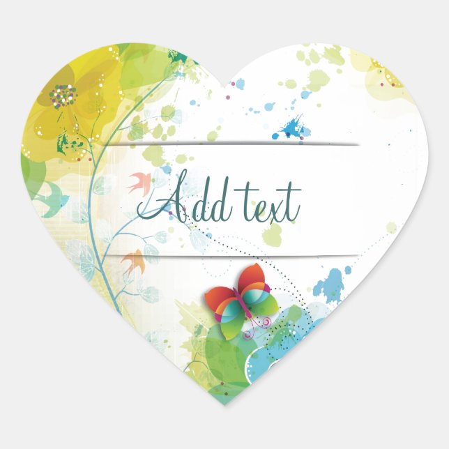 Coole trendige Blume Spritzer Schmetterling Herz-Aufkleber (Vorderseite)