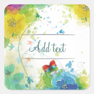 Coole trendige Blume Spritzer Schmetterling Quadratischer Aufkleber
