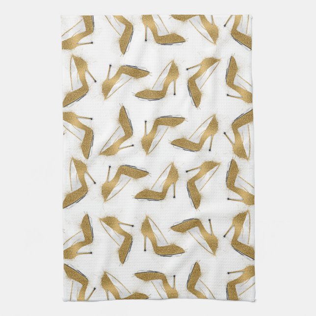Coole trendige Imitate Gold Glitzer High Heels Sch Geschirrtuch (Vertikal)