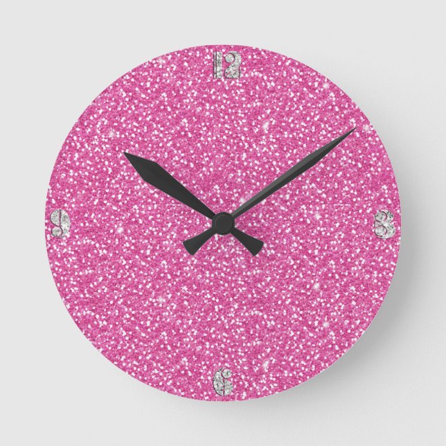 Coole trendige, lebendige Neon Hot-Pink-Imitate Gl Runde Wanduhr (Vorderseite)