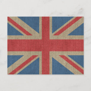 Coole trendige UK-Union-Jack-Flagge Jute Textur Postkarte
