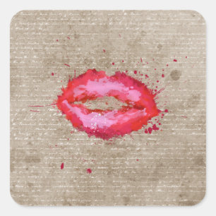 Coole trendige Vintage Aquarelllips Spritzer Quadratischer Aufkleber