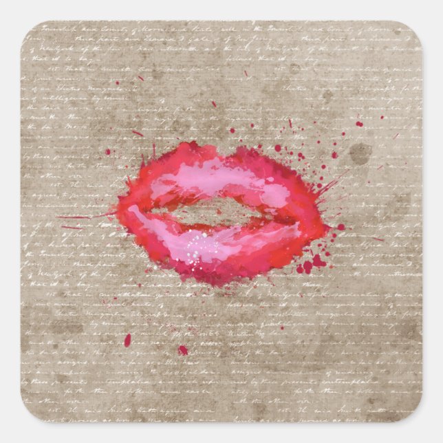 Coole trendige Vintage Aquarelllips Spritzer Quadratischer Aufkleber (Vorderseite)