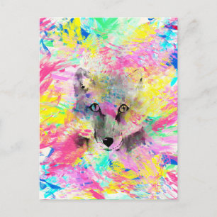 Coole trendy bunt lebendige Fuchs abstrakte Farbe Postkarte