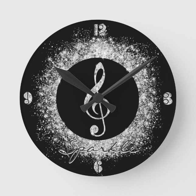 Coole trendy Music Treble Clef Glitzer Glitzern Runde Wanduhr (Vorderseite)