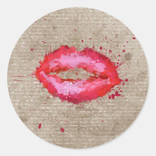 Coole trendy Vintage WasserfarbelippenSpritzer Runder Aufkleber
