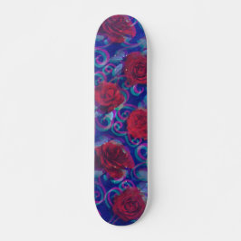 Coole Trippy-Glitch Damask Moderne Rote Rose Lila Skateboard