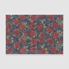 Coole Trippy-Glitch Damask Moderne Rote Rose Navy Seidenpapier