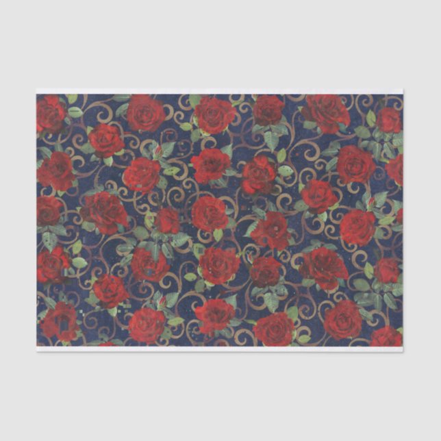Coole Trippy-Glitch Damask Moderne Rote Rose Navy Seidenpapier (Vorderseite)