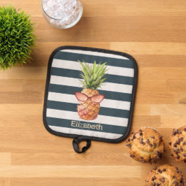 Coole tropische Ananas Blaue Streifen Topflappen