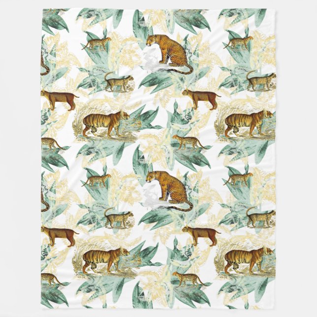 Coole tropische Safari Wildkatzen Tiger Leopard Fleecedecke (Vorderseite)