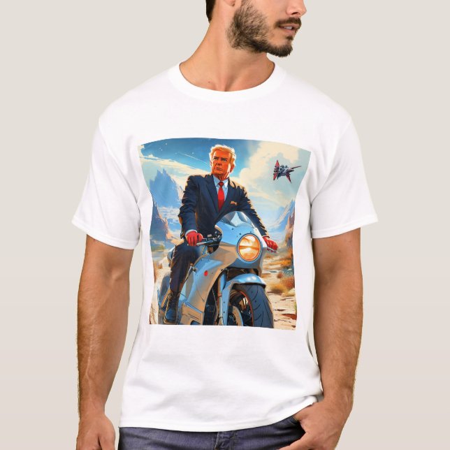coole Trump Motorrad-Alien Planet Raumschiff MAGA T-Shirt (Vorderseite)
