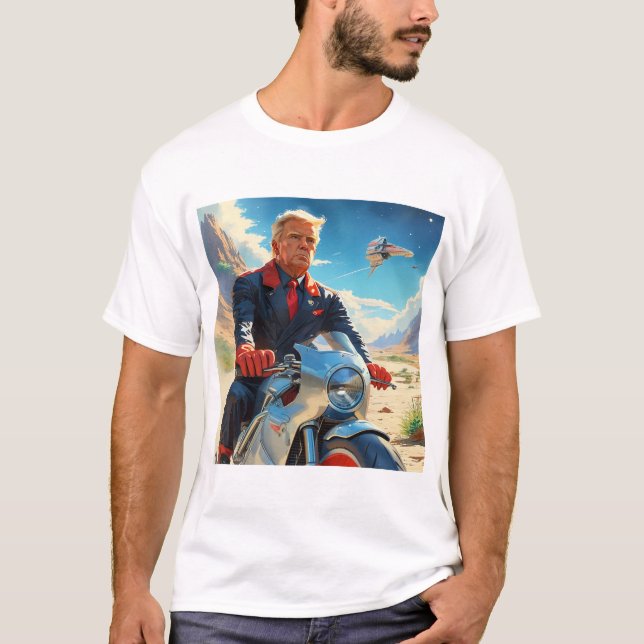 coole Trump Motorrad-Alien Planet Raumschiff MAGA T-Shirt (Vorderseite)
