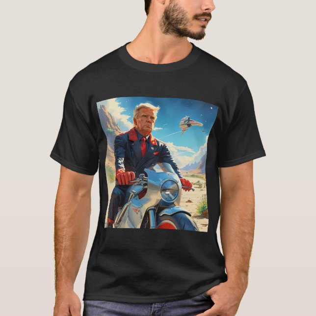 coole Trump Motorrad-Alien Planet Raumschiff MAGA T-Shirt (Vorderseite)