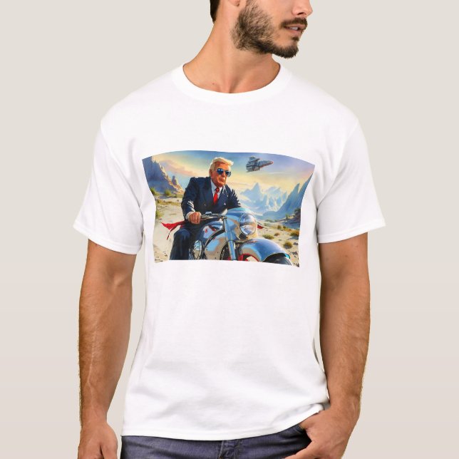 coole Trump Motorrad-Alien Planet Raumschiff MAGA T-Shirt (Vorderseite)