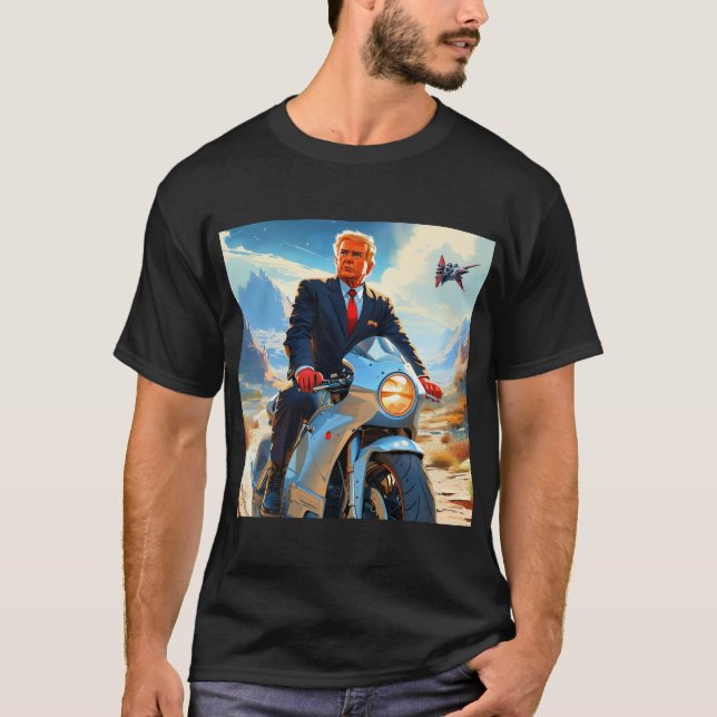coole Trump Motorrad-Alien Planet Raumschiff MAGA T-Shirt (Vorderseite)