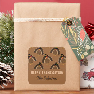 Coole Türkei glücklich Thanksgiving Familienname T Quadratischer Aufkleber