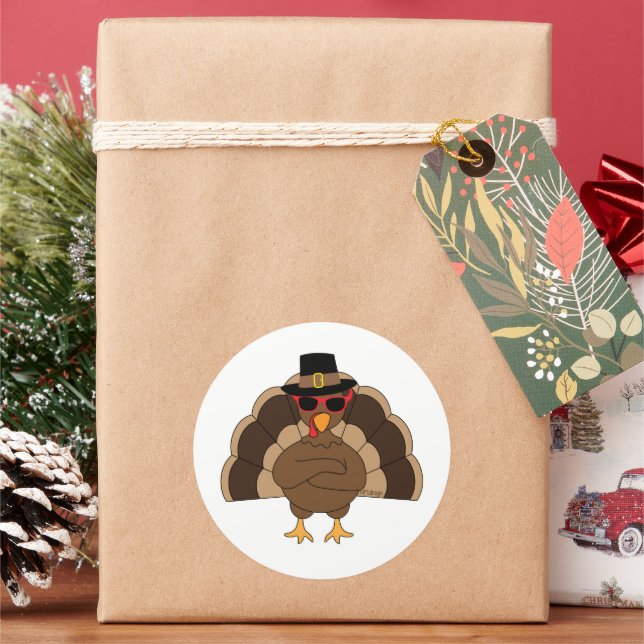 Coole Türkei mit Sonnenbrille Erntedank braun Runder Aufkleber (Feiertag)