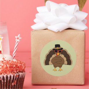 Coole Türkei mit Sonnenbrille Happy Thanksgiving Runder Aufkleber