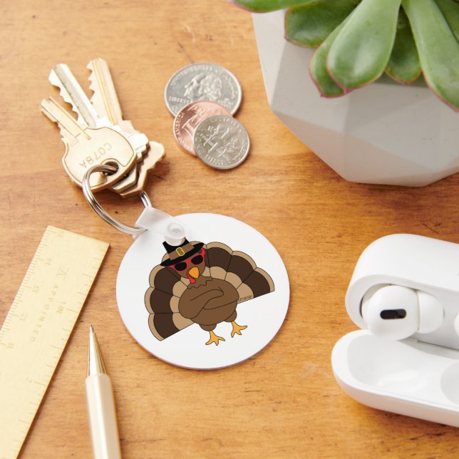 Coole Türkei mit Sonnenbrille Happy Thanksgiving Schlüsselanhänger (Schreibtisch)