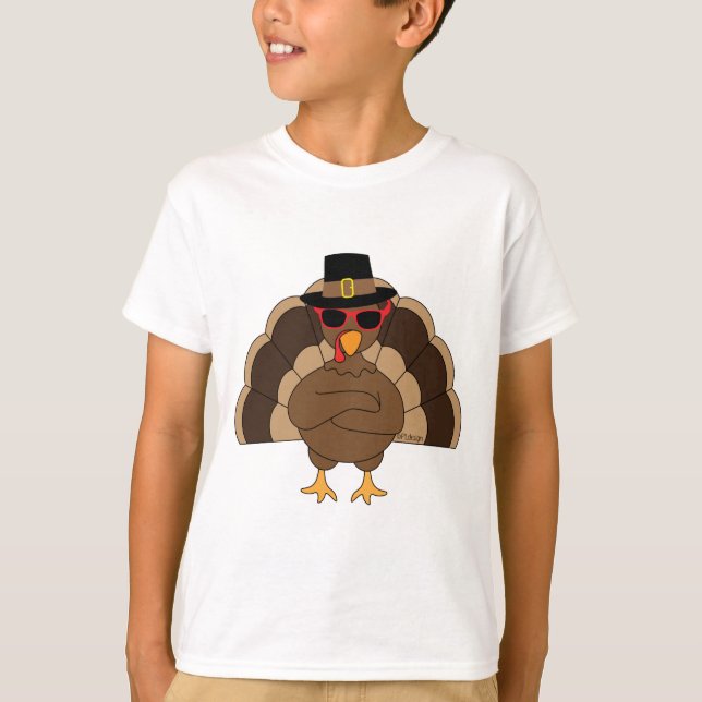 Coole Türkei mit Sonnenbrille Happy Thanksgiving T-Shirt (Vorderseite)