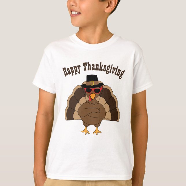 Coole Türkei w Sonnenbrille Happy Thanksgiving-Hem T-Shirt (Vorderseite)