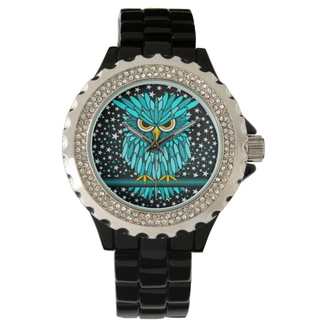 coole türkisfarbene Eule Armbanduhr (Vorderseite)